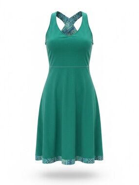 Kuhl Karisma L/XL Reversible Stretch Twist-Back TEAL Green Geo Print Tank Dress